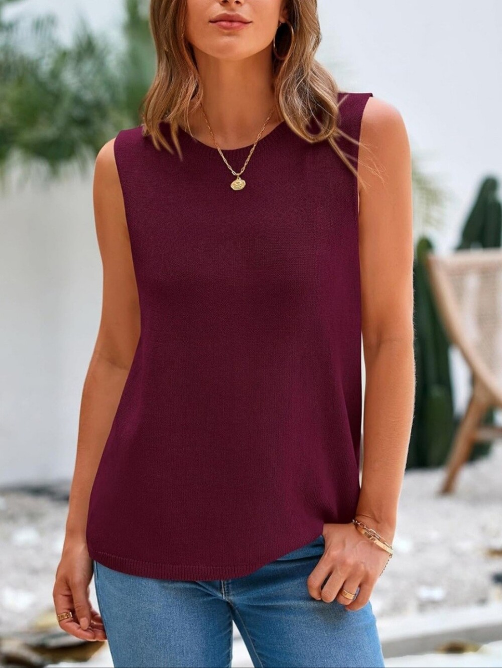 NWT BTFBM Wine Red Sleeveless Ribbed Sweater Top XL